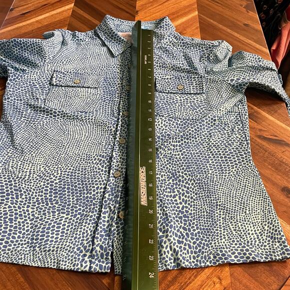 J McLaughlin Top Monroe Blue Leopard Print Catalina Button Down 3/4 Sleeve Sz L - Picture 4 of 6